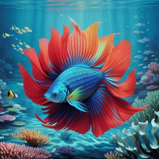 Betta Fish Among Coral: An Impressionist Aquatic Scene