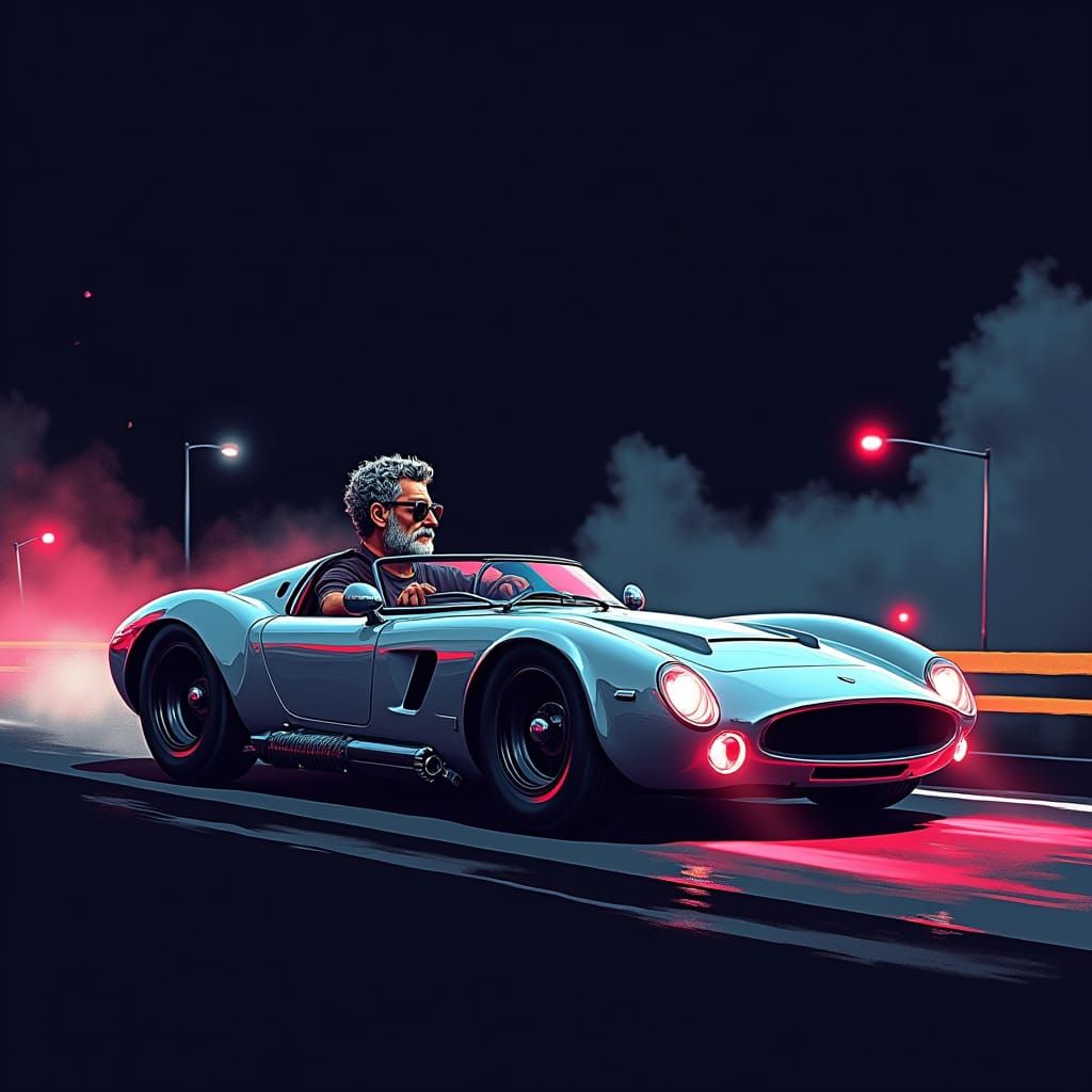Marcus Aurelius Drives a Sports Car in Cyberpunk Vector Art