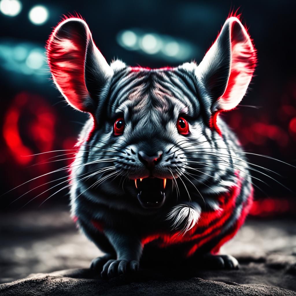 Horrorcore Chinchilla with Sharp Claws in Glitchcore Style
