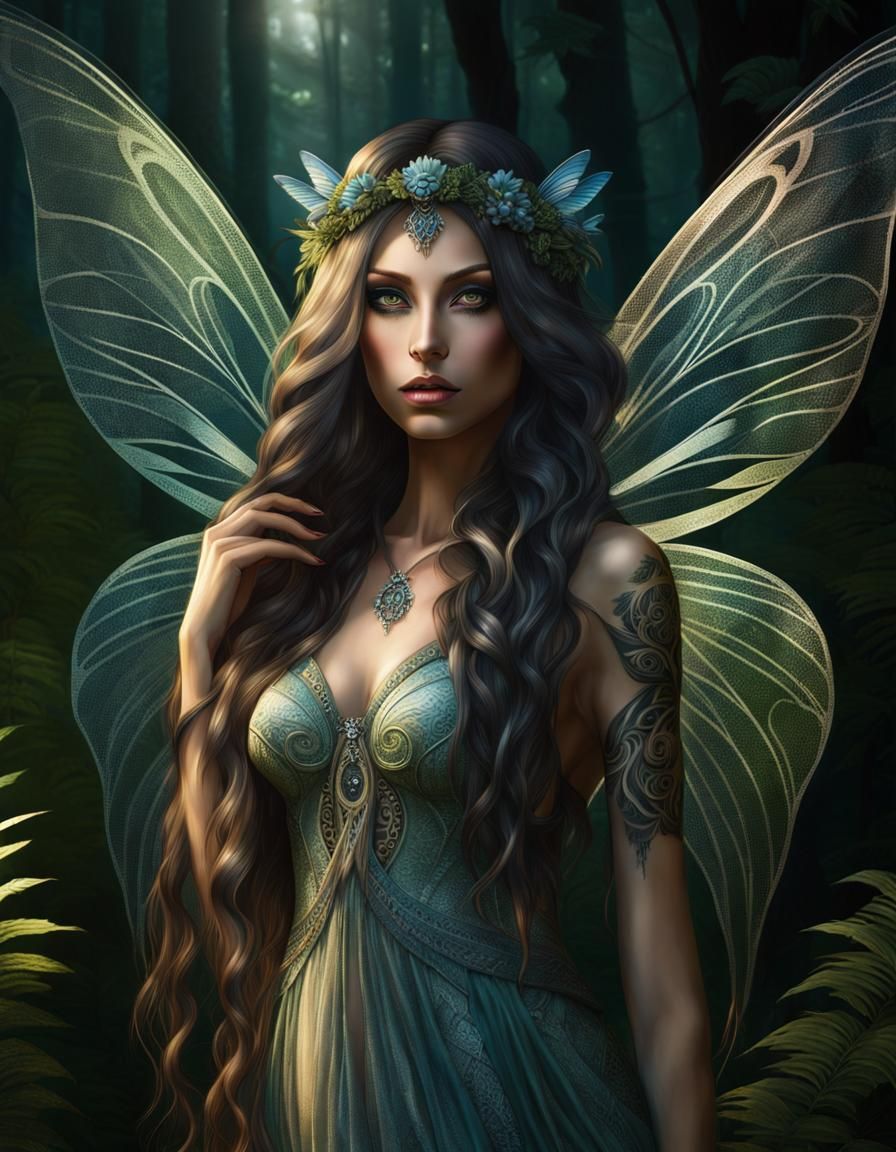Mystical Fairy Portrait in Shadowy Forest