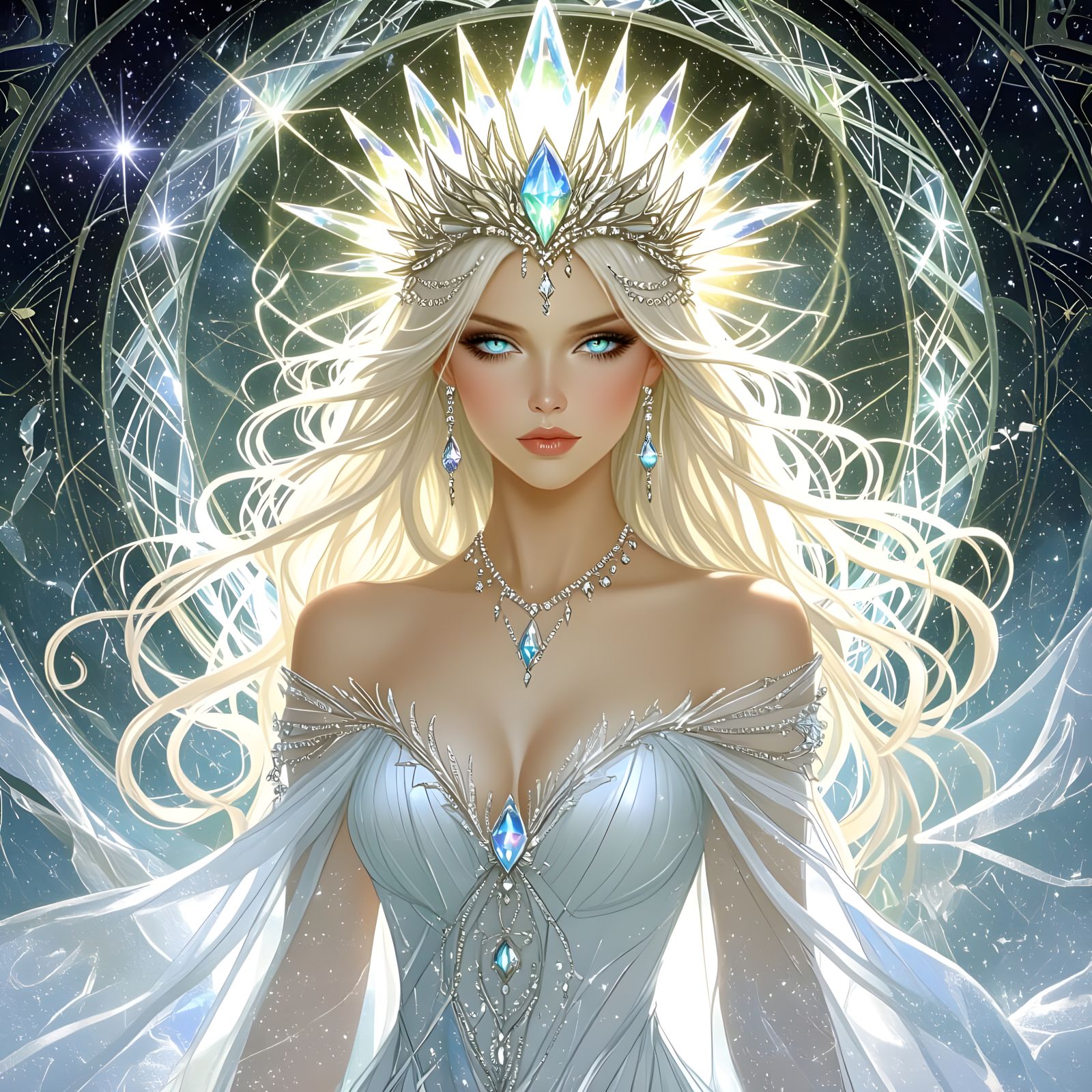 Crystal Sorceress in Gothic Art Nouveau Style