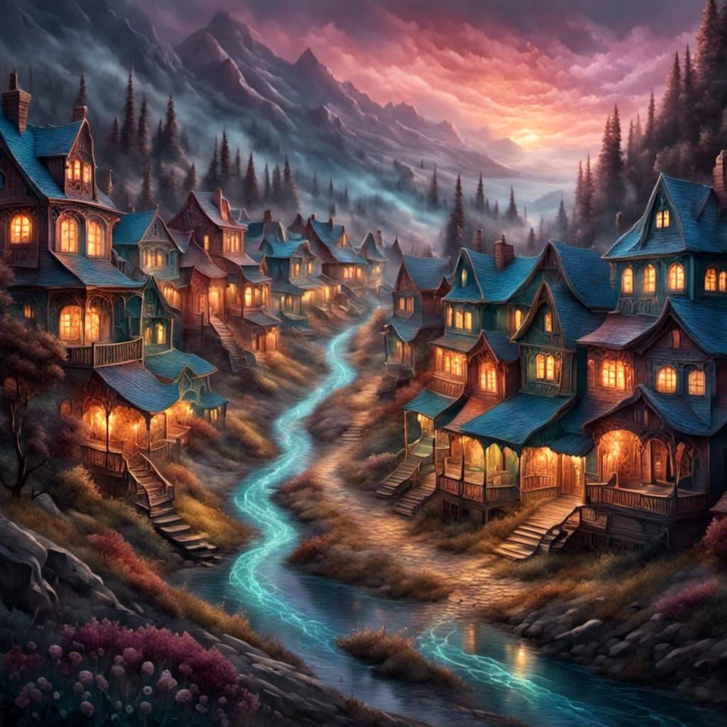 Surreal Suburban Street at Night With Silver Light