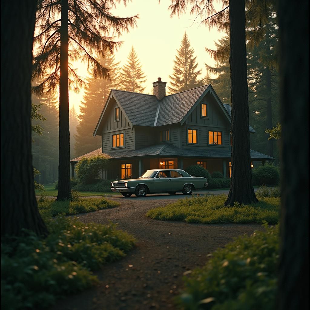 Fairytale Forest House at Sunset: Cinematic Film Still
