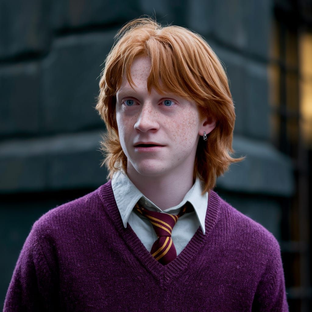 Bill Weasley with Red Hair and Fang Earring in Cinematic Sty...