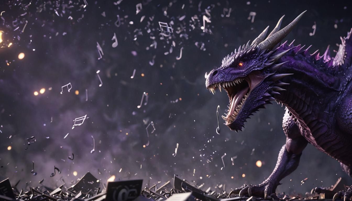 Purple Dragon Blasting Musical Notes in 3D