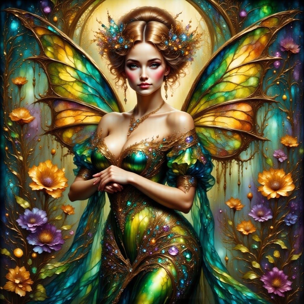 Elegant Elf Queen in Art Nouveau Style