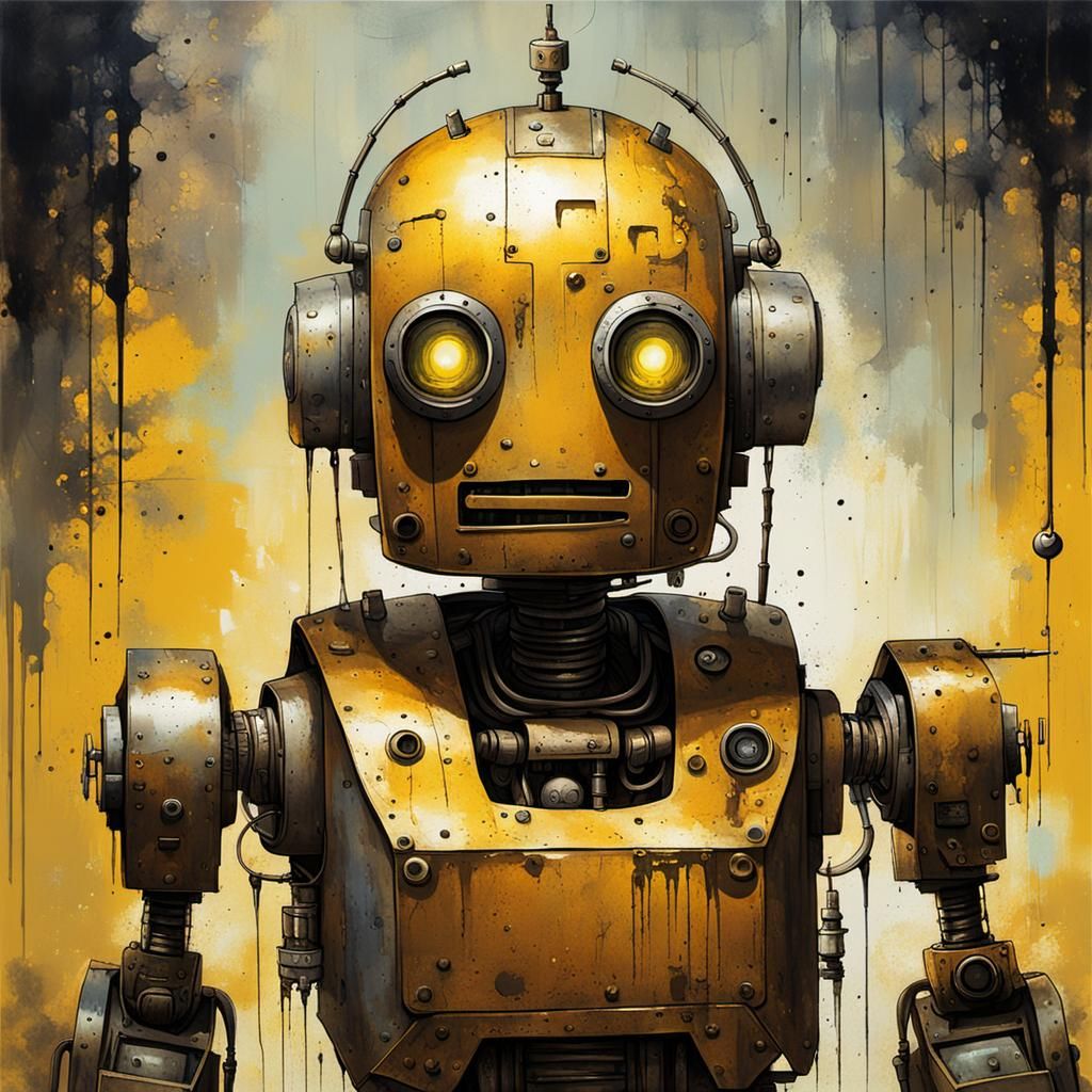 Robot's Melancholy Self-Portrait in Dystopian Future