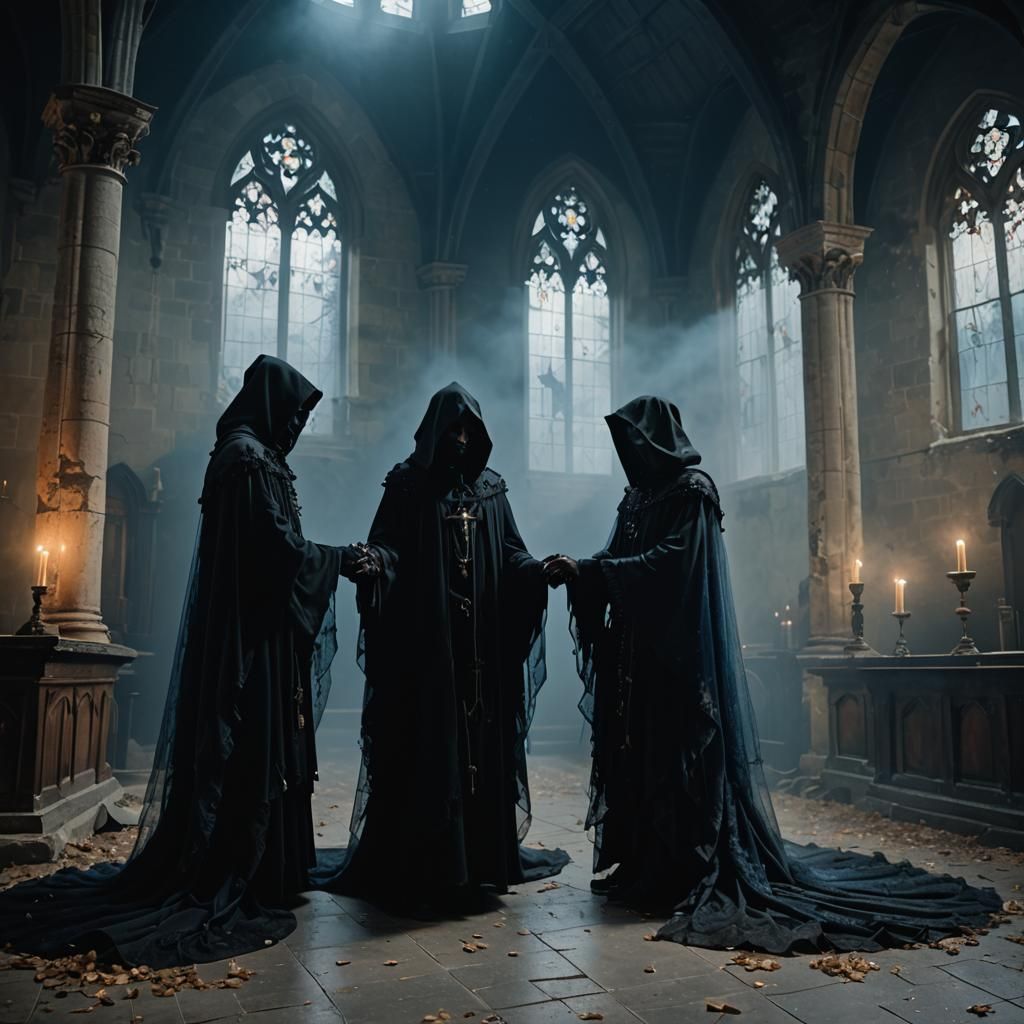 Gothic Grim Reapers' Eerie Wedding in Abandoned Church
