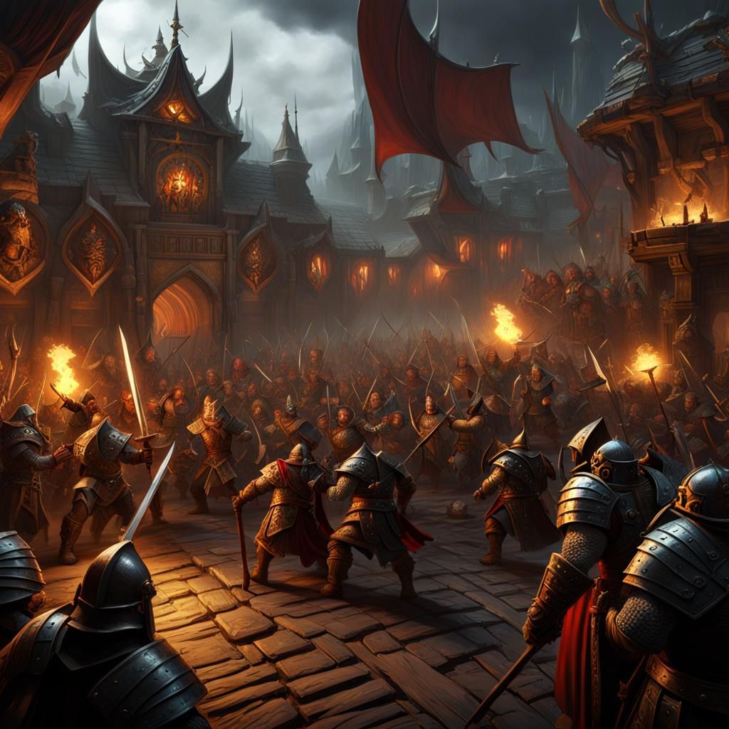 Warhammer Fantasy Battle Scene with Dwarf Slayer and Orc