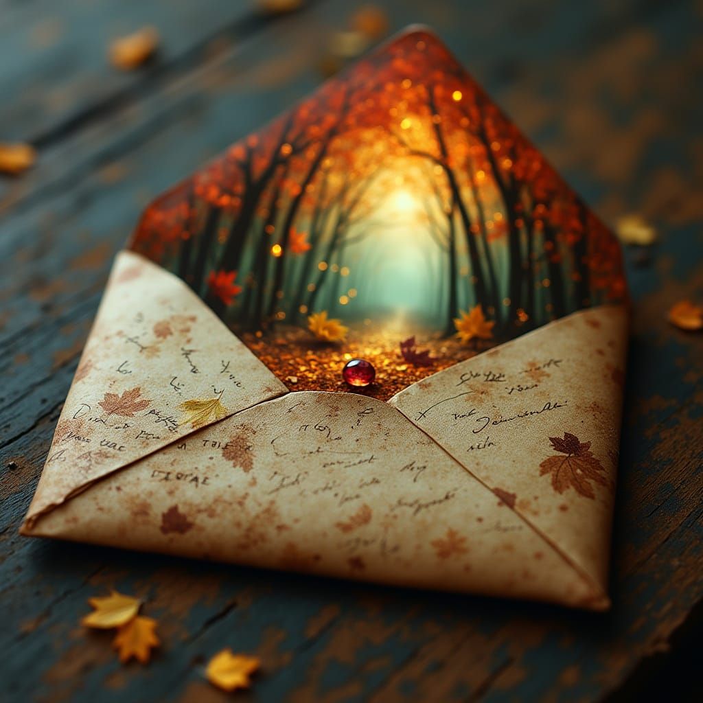 Vintage Envelope With Glittering Fantasy Forest