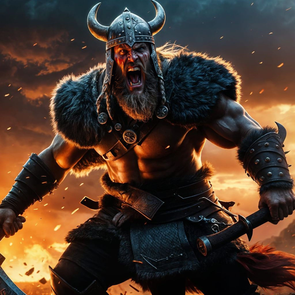 Viking Berserker Charging into Battle: Dark Fantasy Art