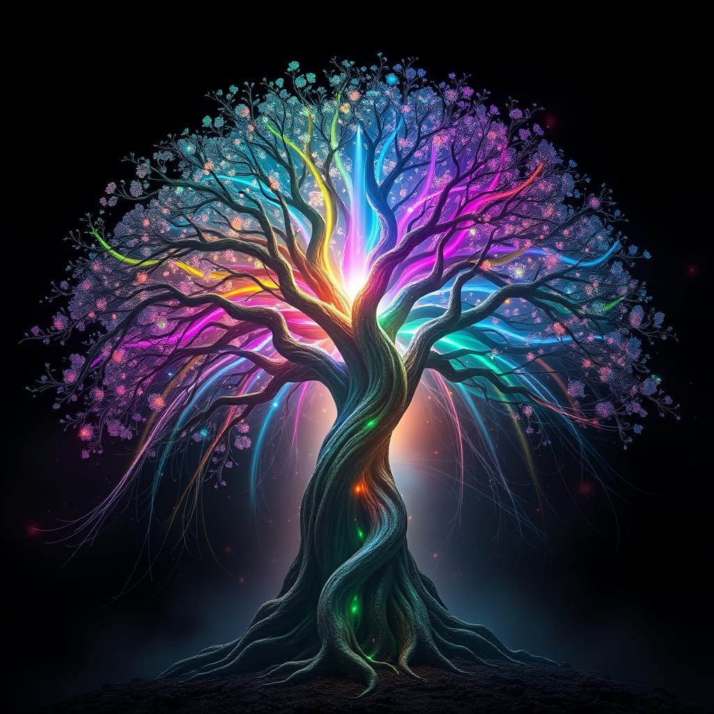 Dreamlike Fusion of Woman and Tree in Vibrant, Ethereal Harm...