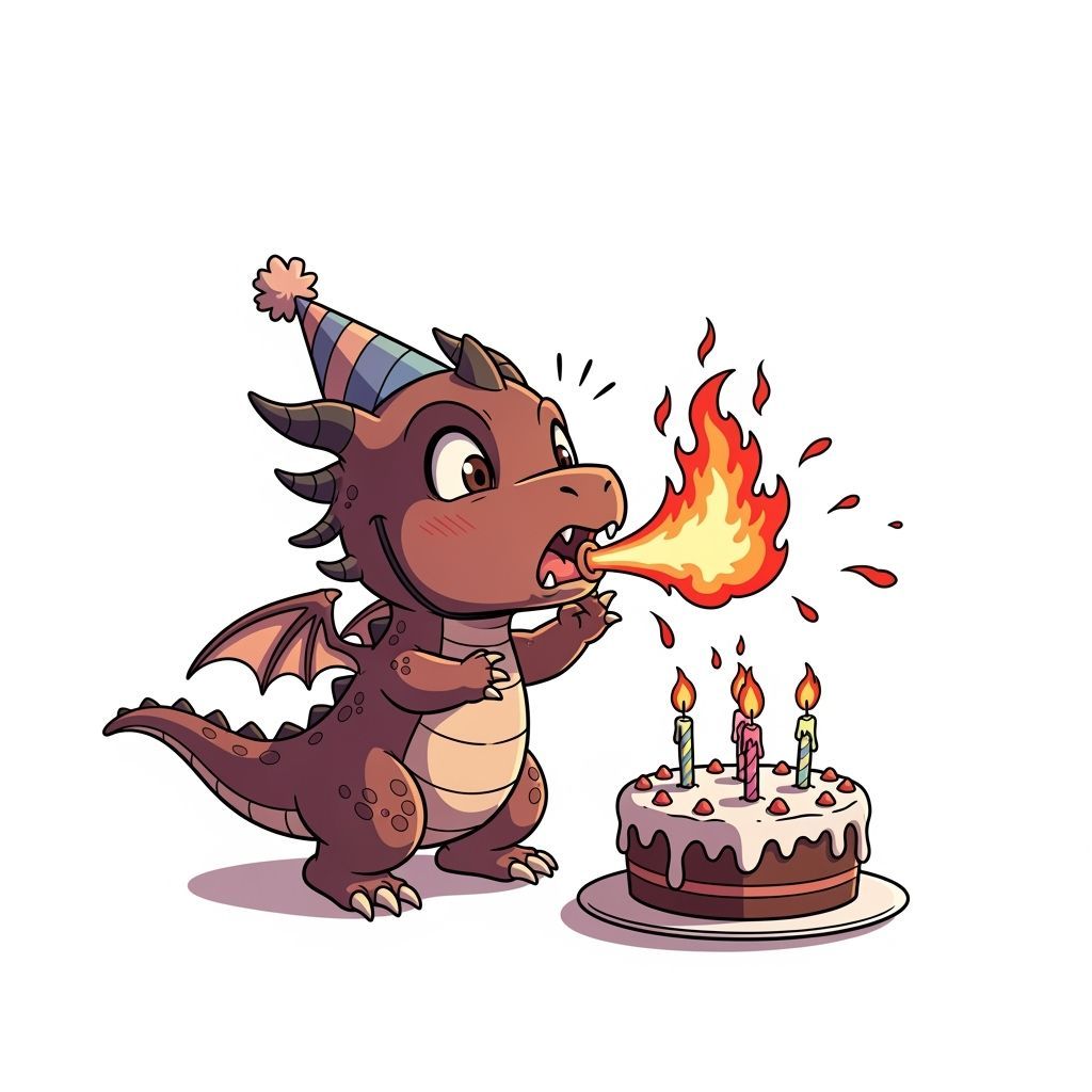 Dragon's Fiery Birthday Surprise: Cartoon Style