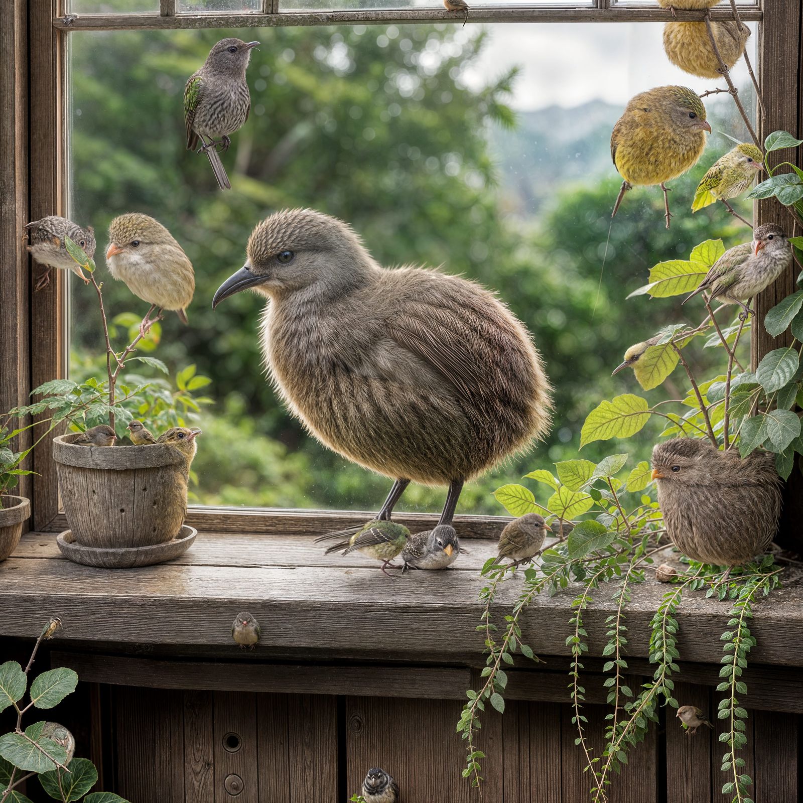 Whimsical Kiwi Bird in Cozy Woodland Scene