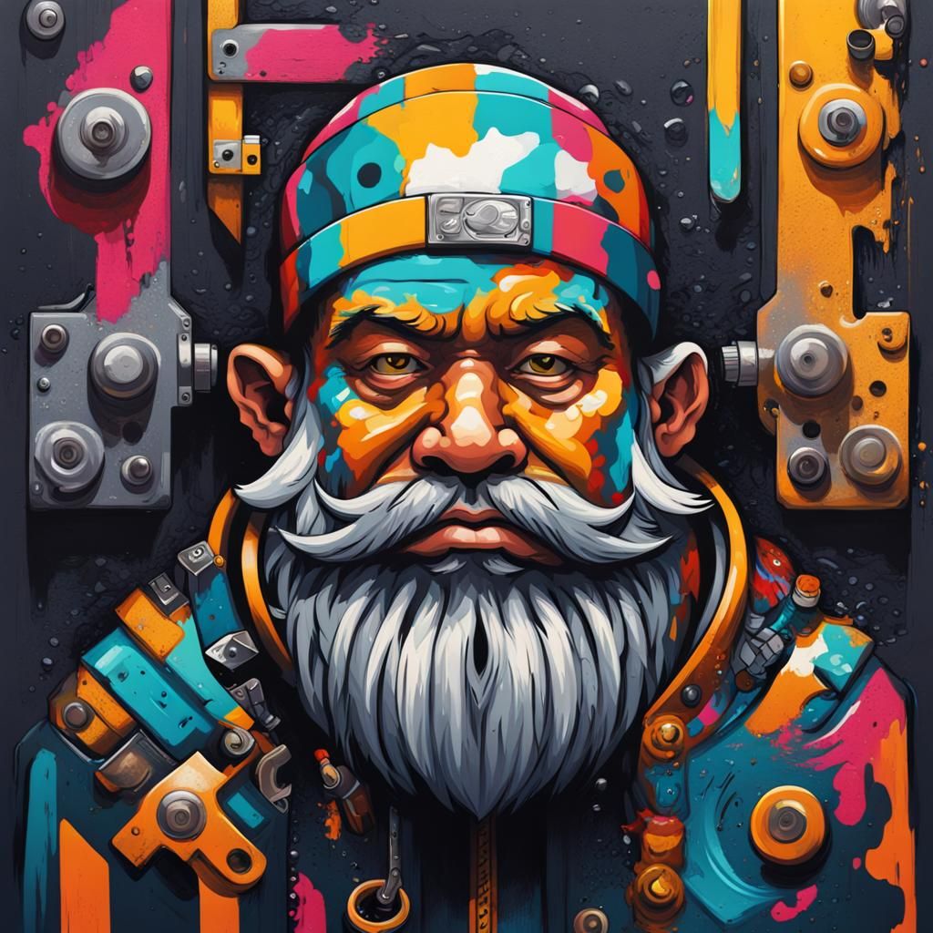 Colorful Dwarf Locksmith Portrait in Graffiti Art Style