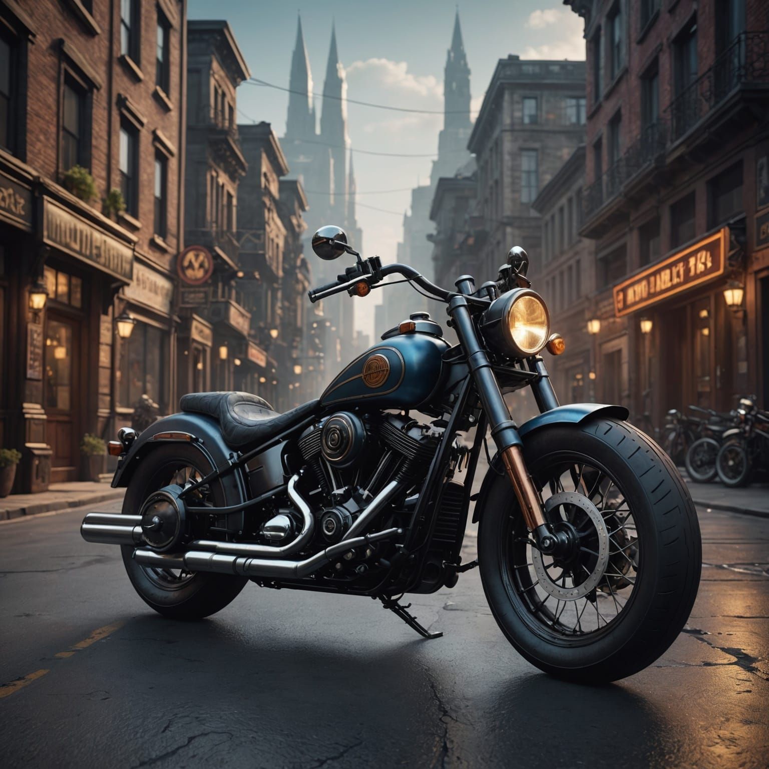 Futuristic Silver Motorcycle in Cyberpunk Setting