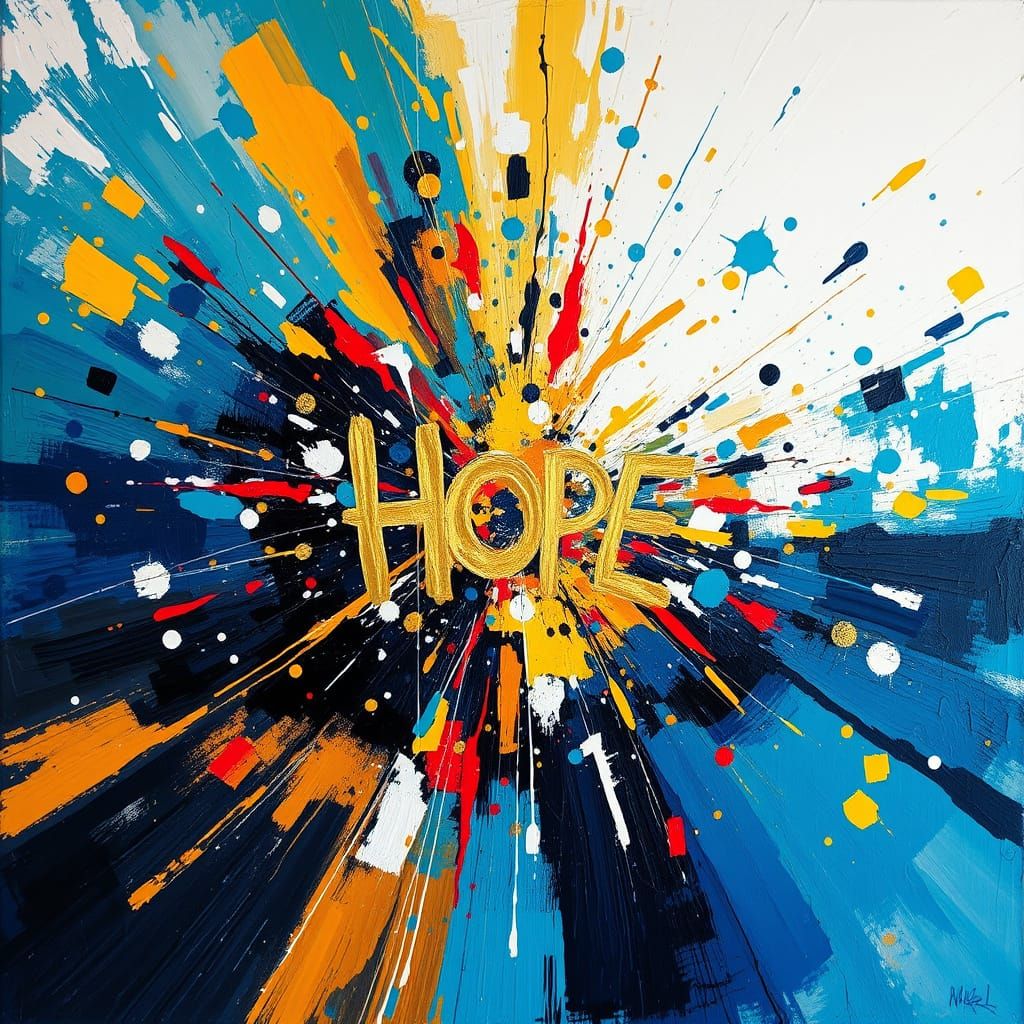 Abstract Expressionist Hope: Vibrant Colors and Dynamic Stro...