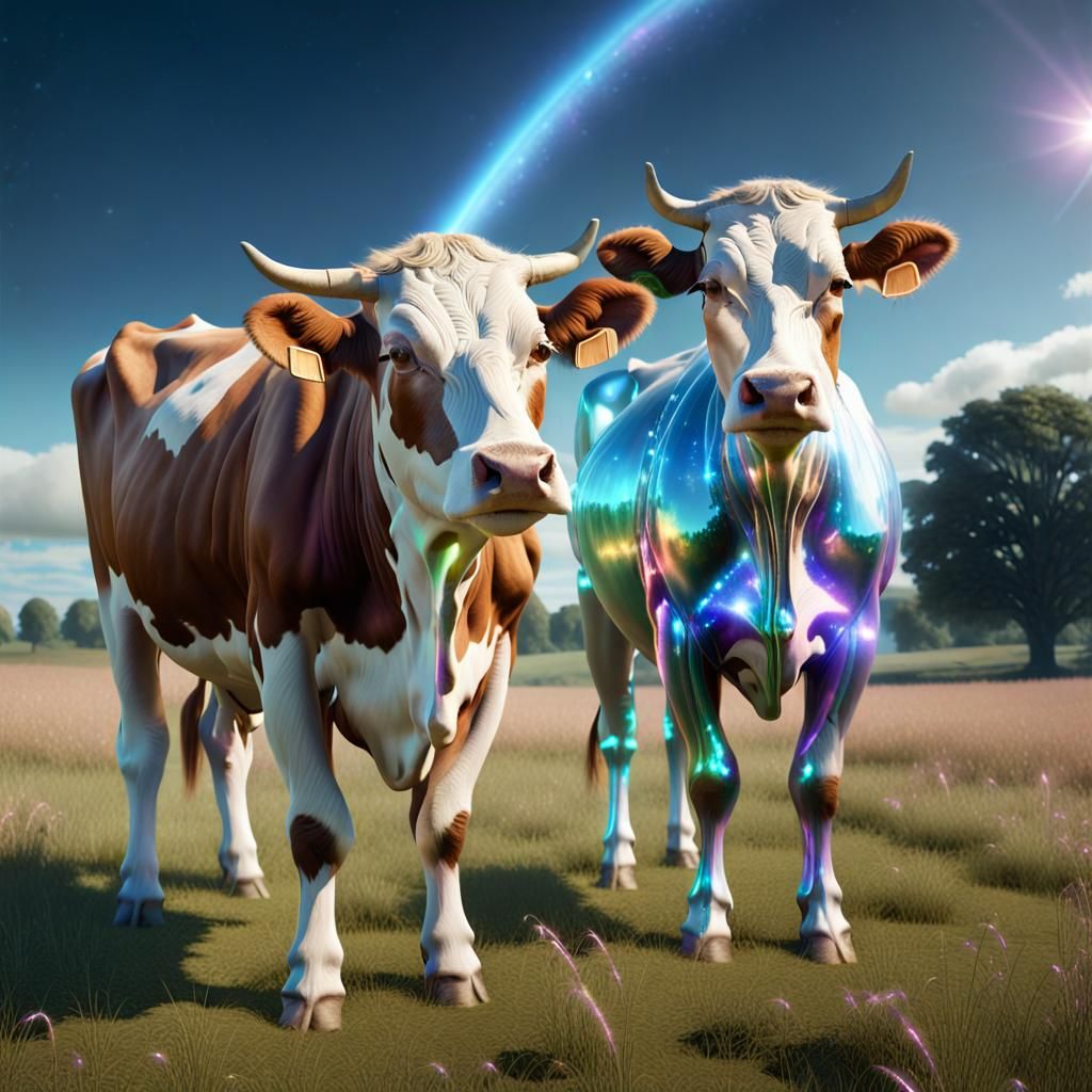Cow and Alien Encounter in Detailed Matte Painting