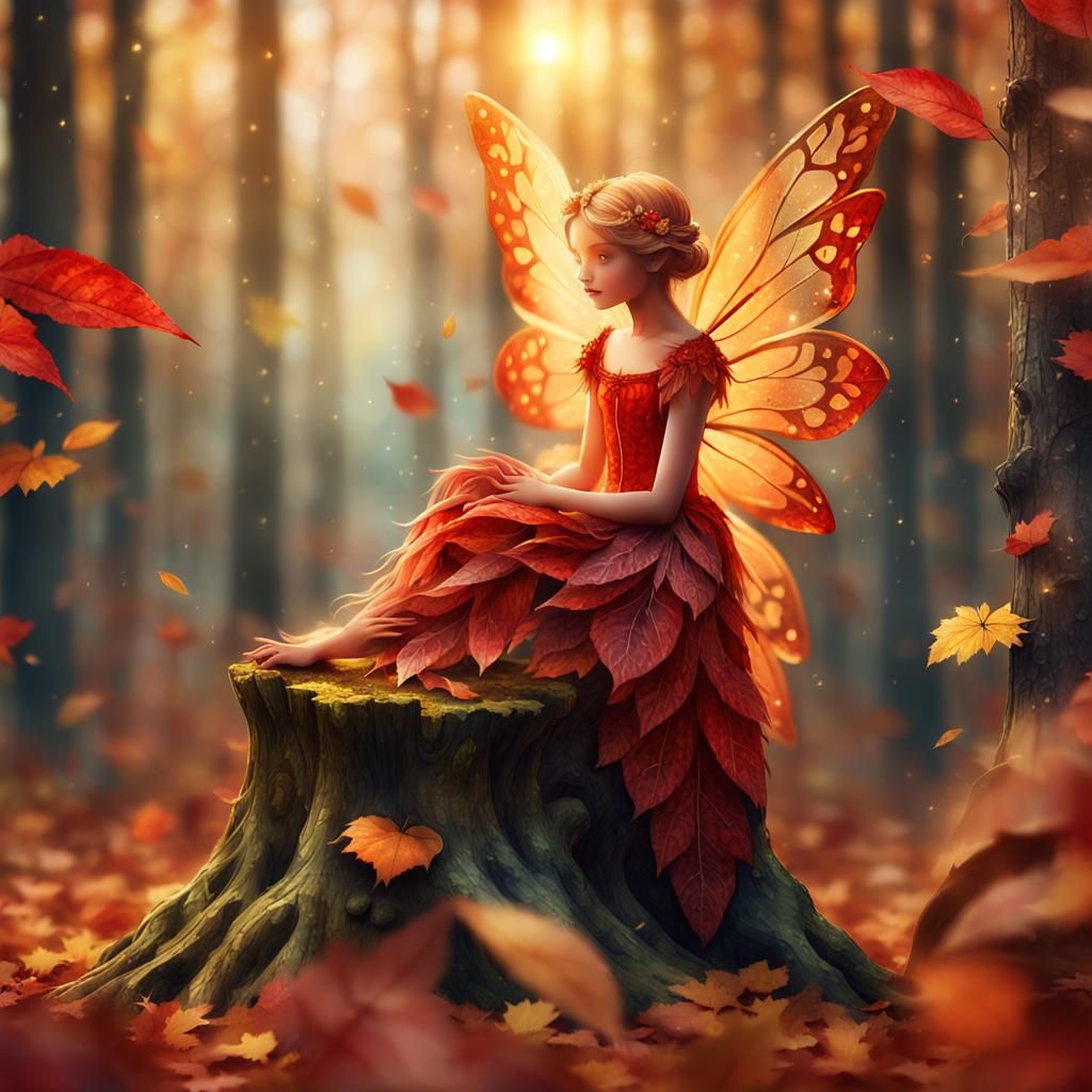 Whimsical Autumn Fairy in Forest, Watercolor Illustration
