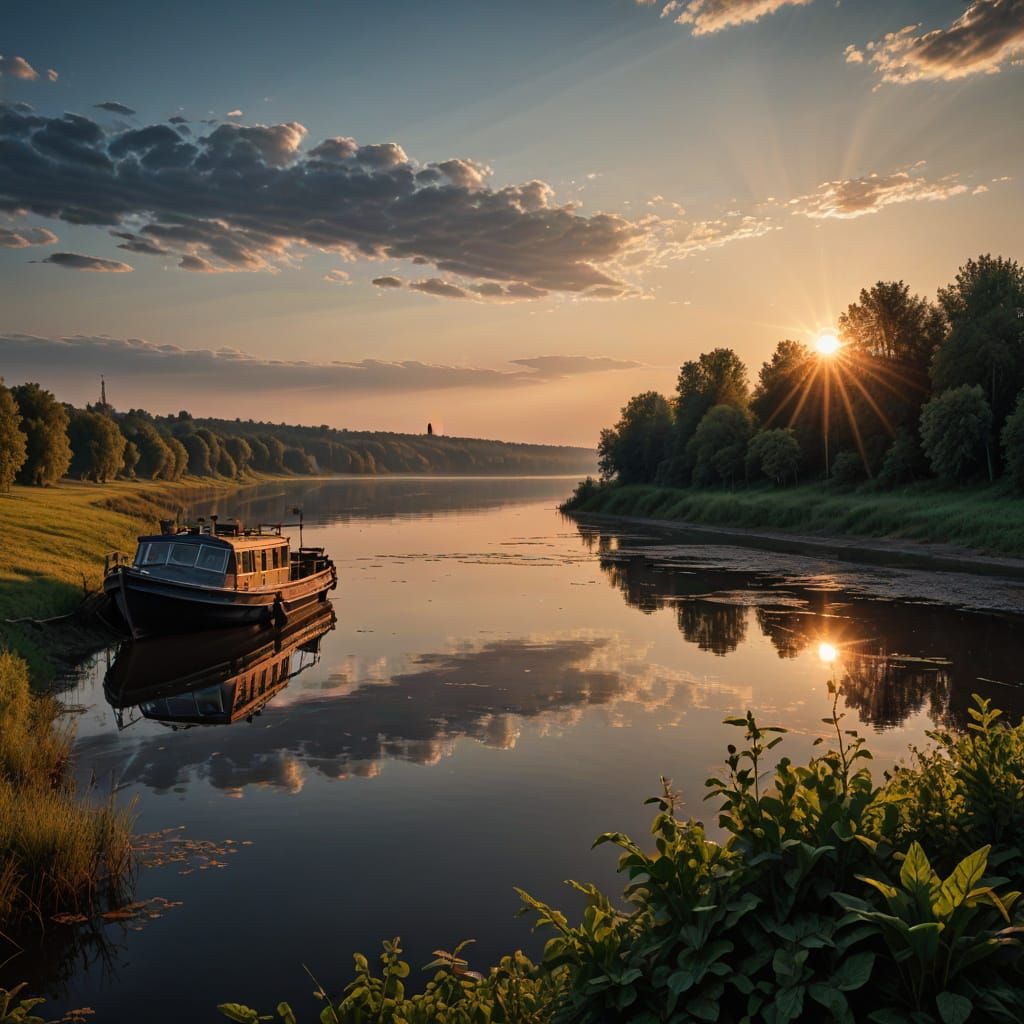 The Volga River at Dawn in Hyperrealistic HDR