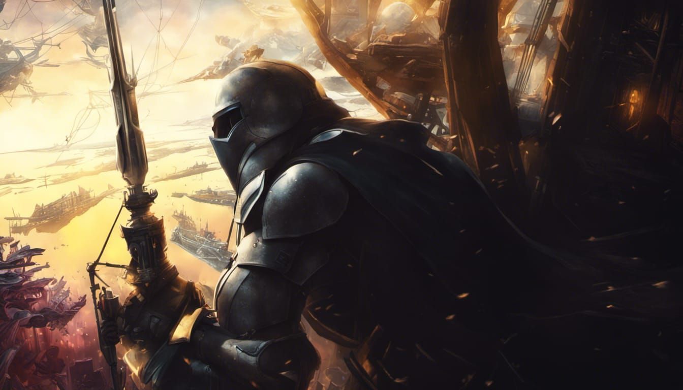 Epic Knight Watches Over Ruined City