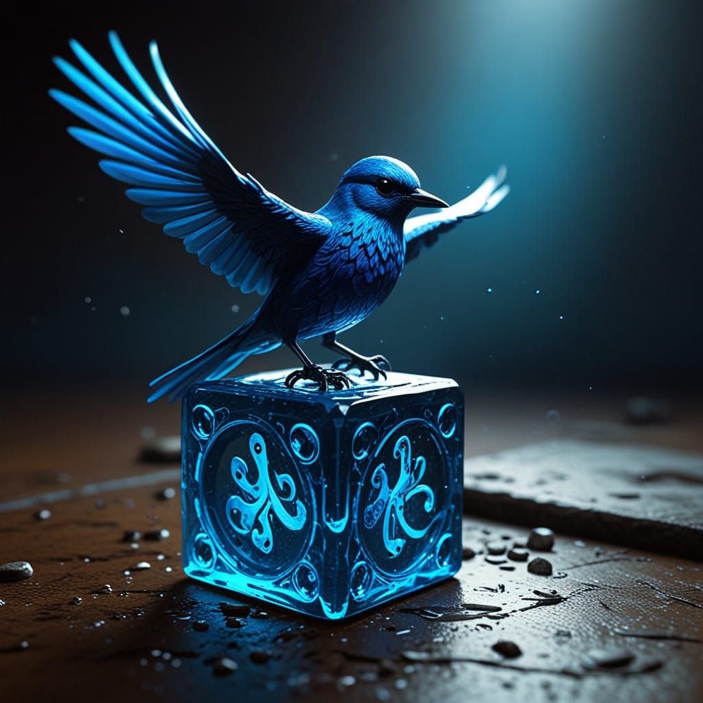 Surreal BLUE Gemstone Realm with Iridescent Bird