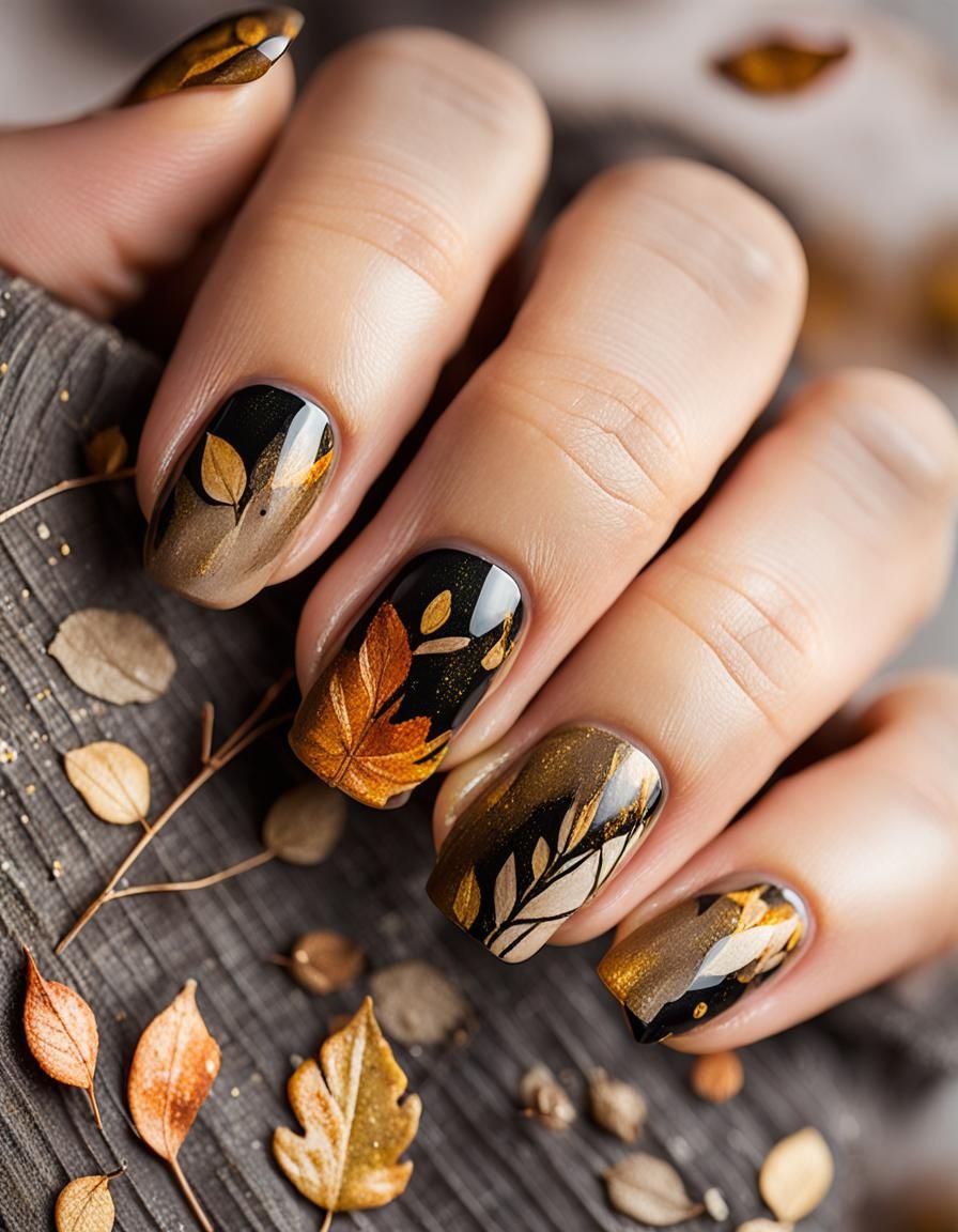 Autumn Nail Art Masterpiece in Impressionistic Style