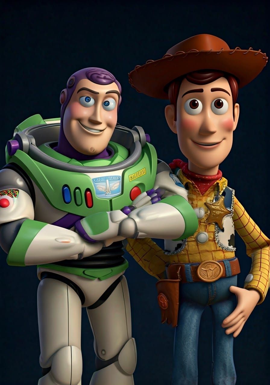 Space Ranger and Cowboy Duo Share a Mischievous Glance