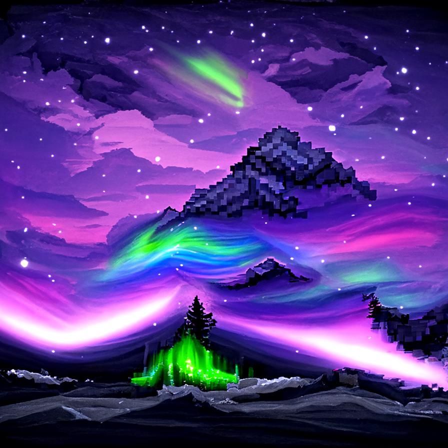 Vibrant Northern Lights Pixel Art Aurora Borealis