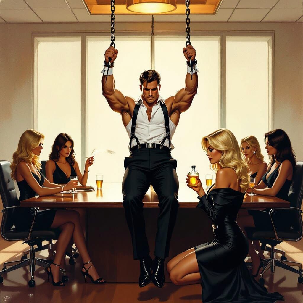 Dramatic Boardroom Scene Inspired by Fantasy Art