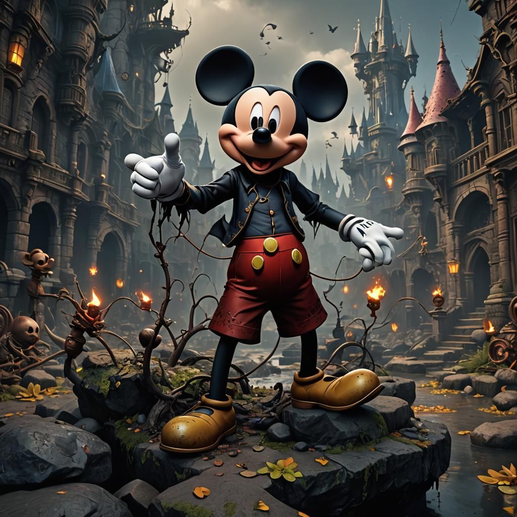 Evil Mickey Mouse Matte Painting in Deep Color
