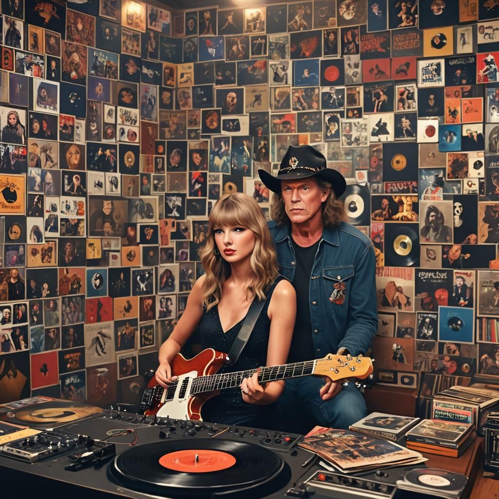 Taylor Swift and Ted Nugent Vinyl Listening Art