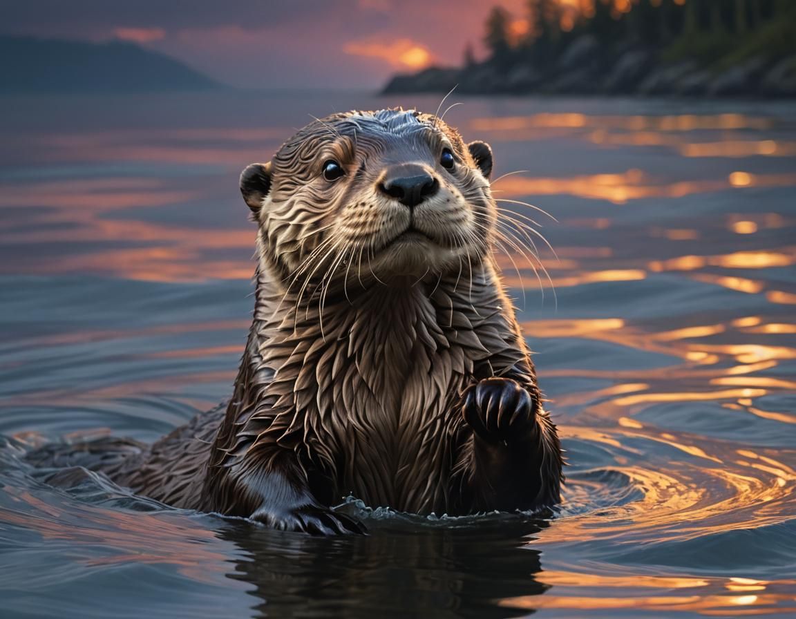Adorable Otter Plays Under Colorful Sky in CGI