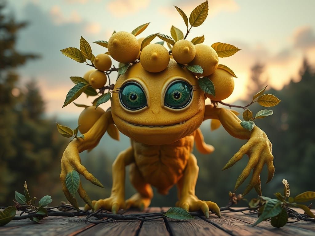 Surrealistic Photorealistic Portrait of a Lemon Tree Monster...