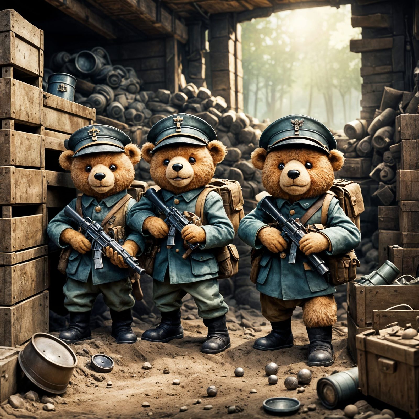 World War 1 Trench Bears in Vibrant Pixar Style