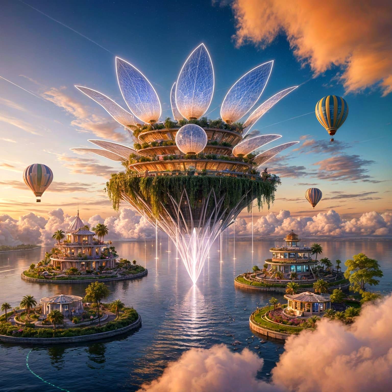 Floating Community Ascends into the Sky with Glowing Skybrid...