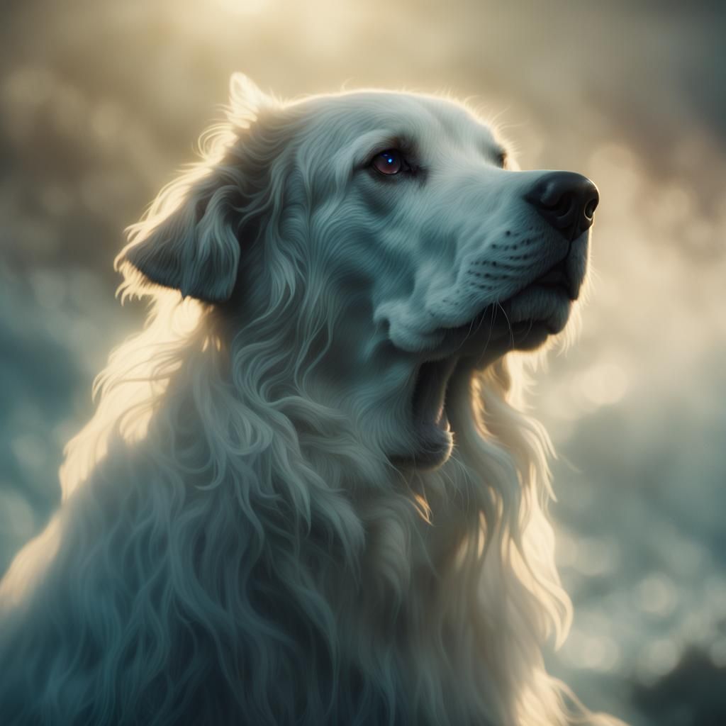 Majestic Dog Rising From Mist in High Fantasy Film Still