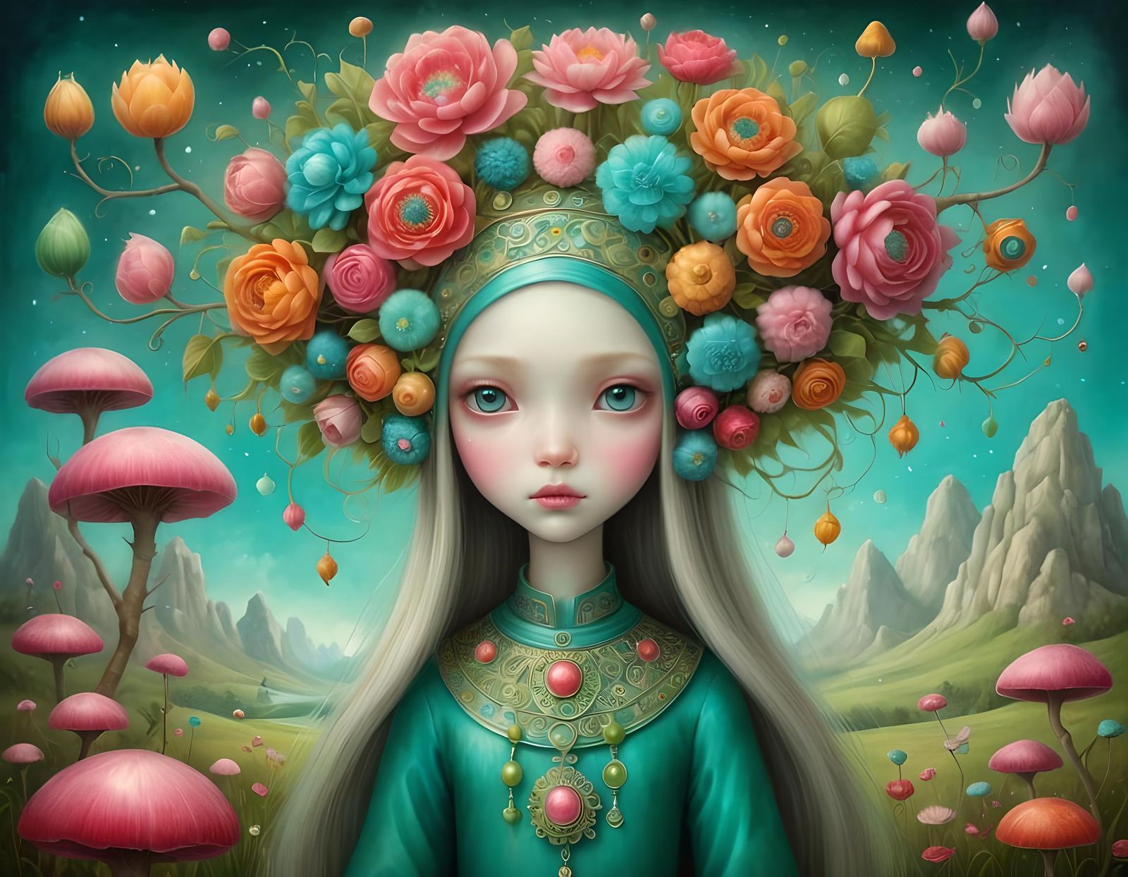 Surreal Blossom with Metallic Elements as Digital Painting