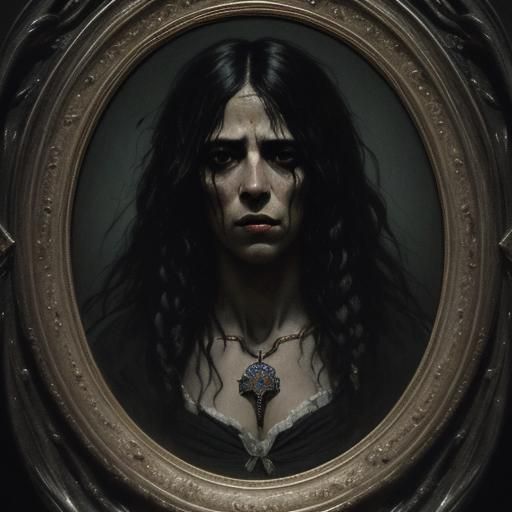Woman with Long Black Hair in Horror Style