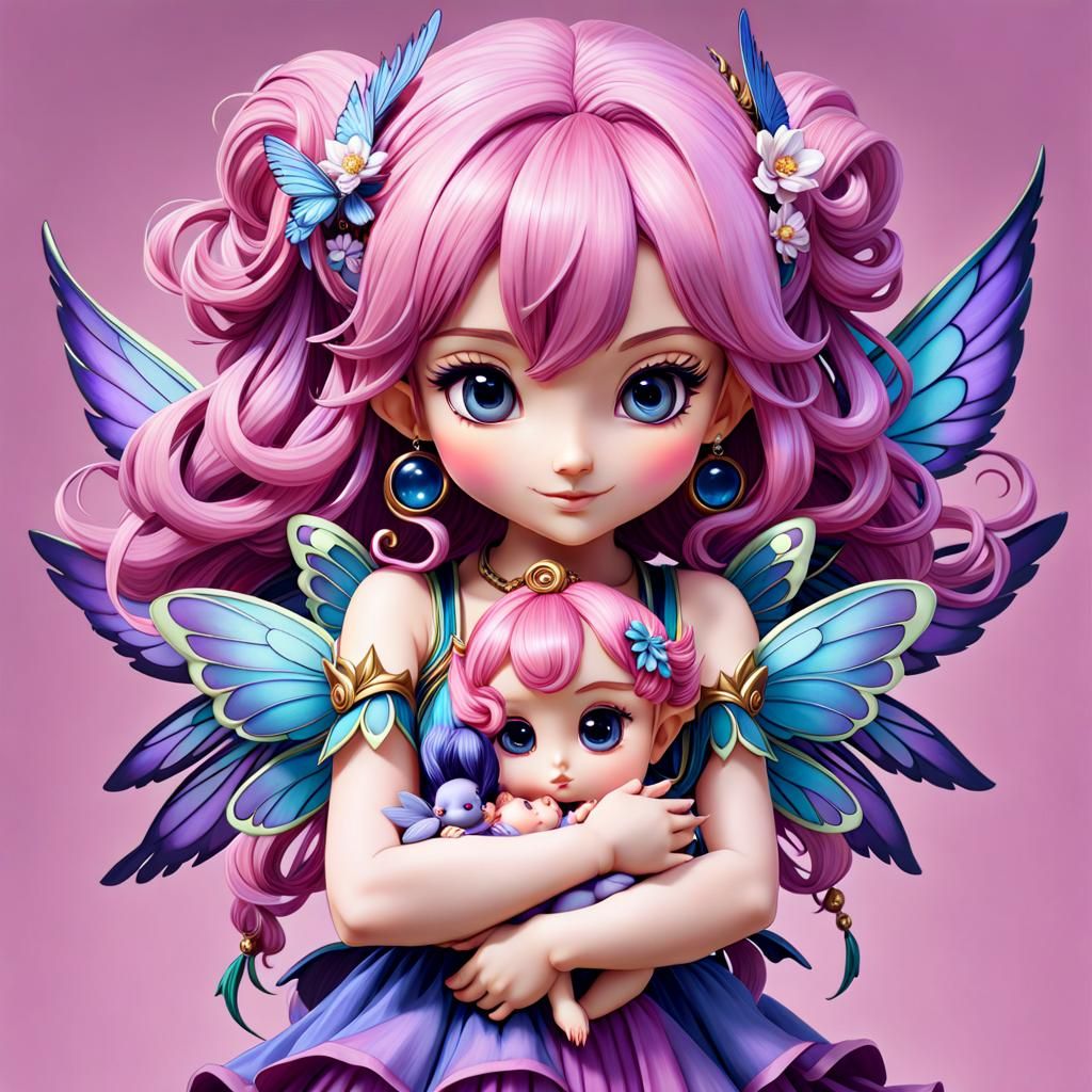 Prilla the Lovely Pink-Haired Chibi Fairy Embraces her Adora...