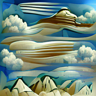 Art Deco Landscape: Sky, Mountains, and Clouds
