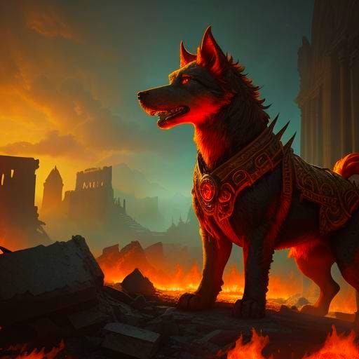 Golden Hellhound Fantasy Concept Art