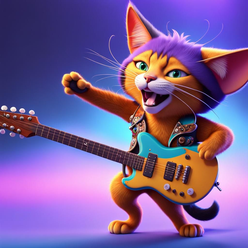 Anthropomorphic Cat as Jimi Hendrix: 3D Digital Art