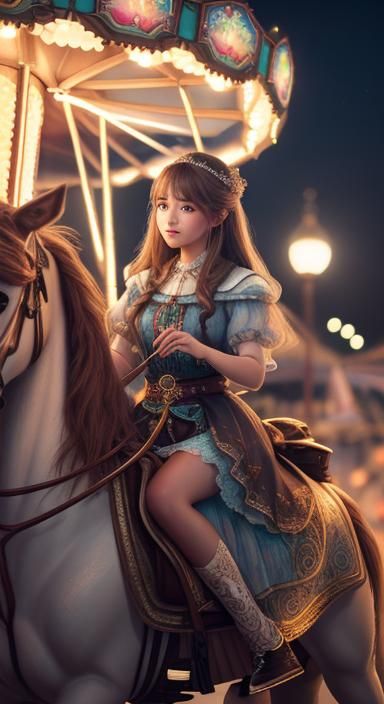 cartoon style, photo-realism, intricate stunning highly detailed fantasy of a beautiful girl, very cute little girl ridi...