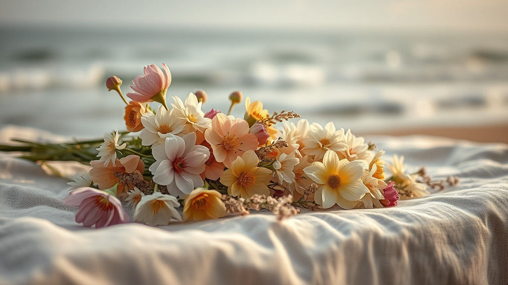 Impasto Painting of Wildflowers by the Ocean