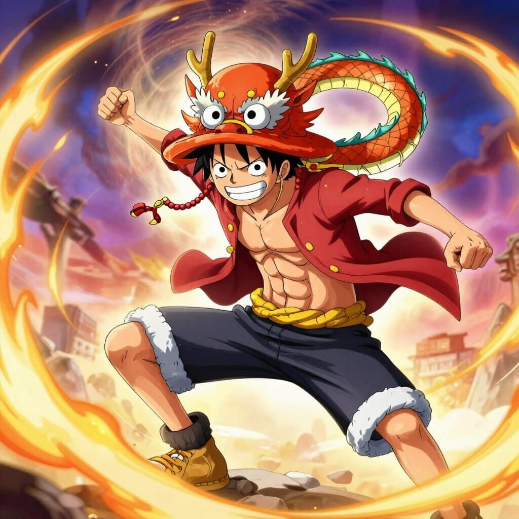 Anime Style Luffy in Jordans and Dragon Hat