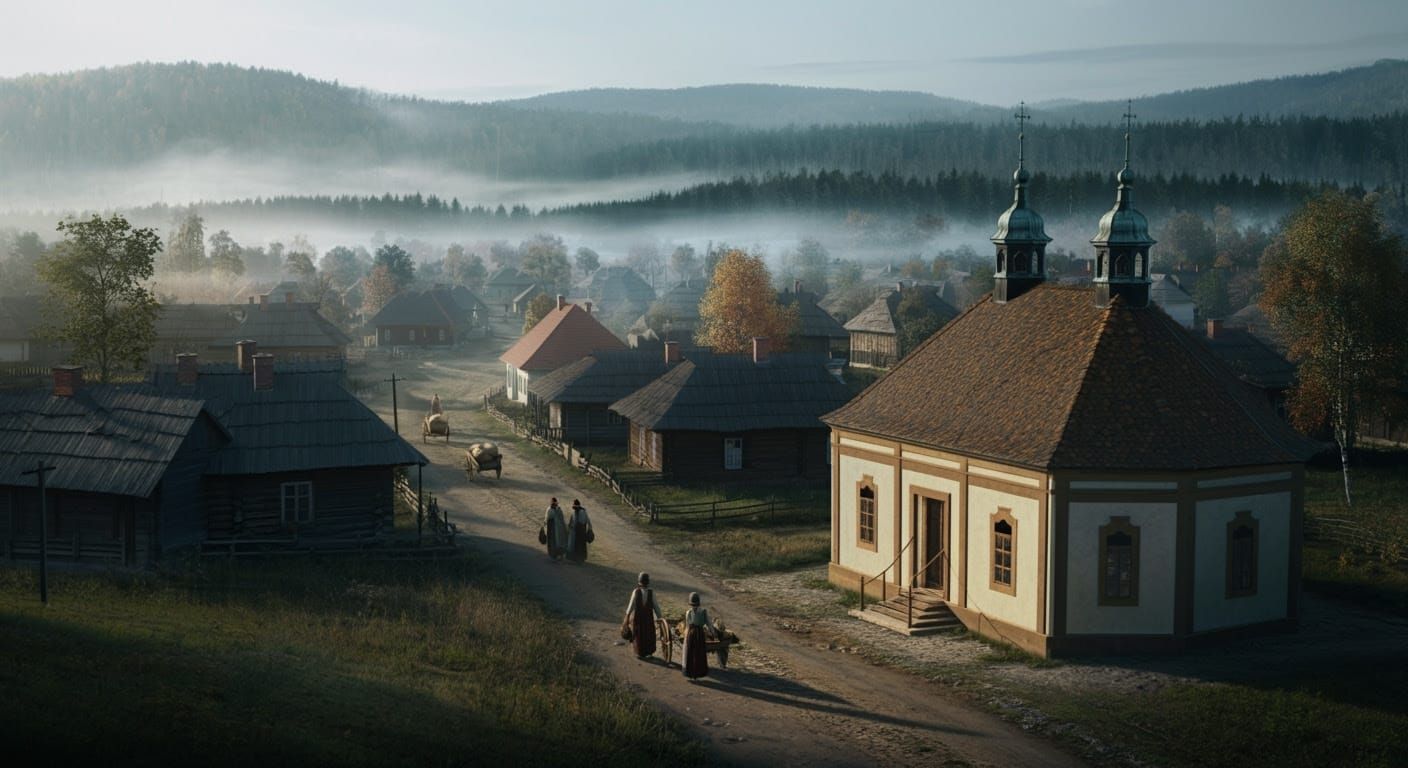 Historical Jewish Village in Poland: Digital Illustration
