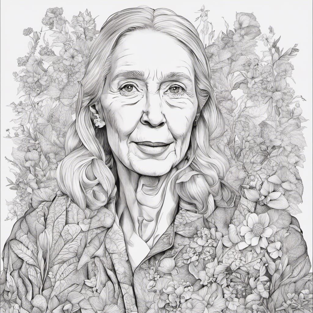 Jane Goodall Coloring Book Style Portrait