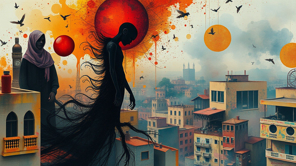 Surreal Mexican Cityscape with Watercolor Textures