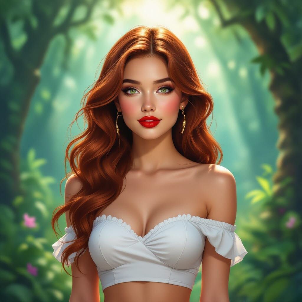 Woman in Mystical Forest: Hyperrealistic Art